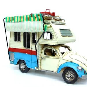 Decorative Metal Minibus and Caravan With Piggy Bank, Camper Van Classic Vosvos, Dollhouse Miniatures, Vehicles, Gifts for Him, Classic Car