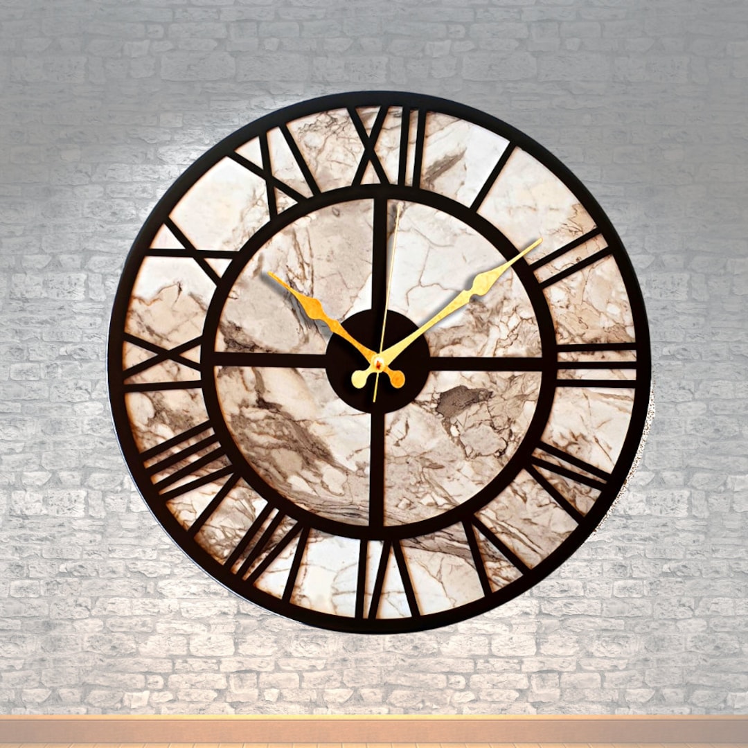Marble Pattern Metal Wall Clock, Wall Clock Large, Wall Clocks, Marble ...