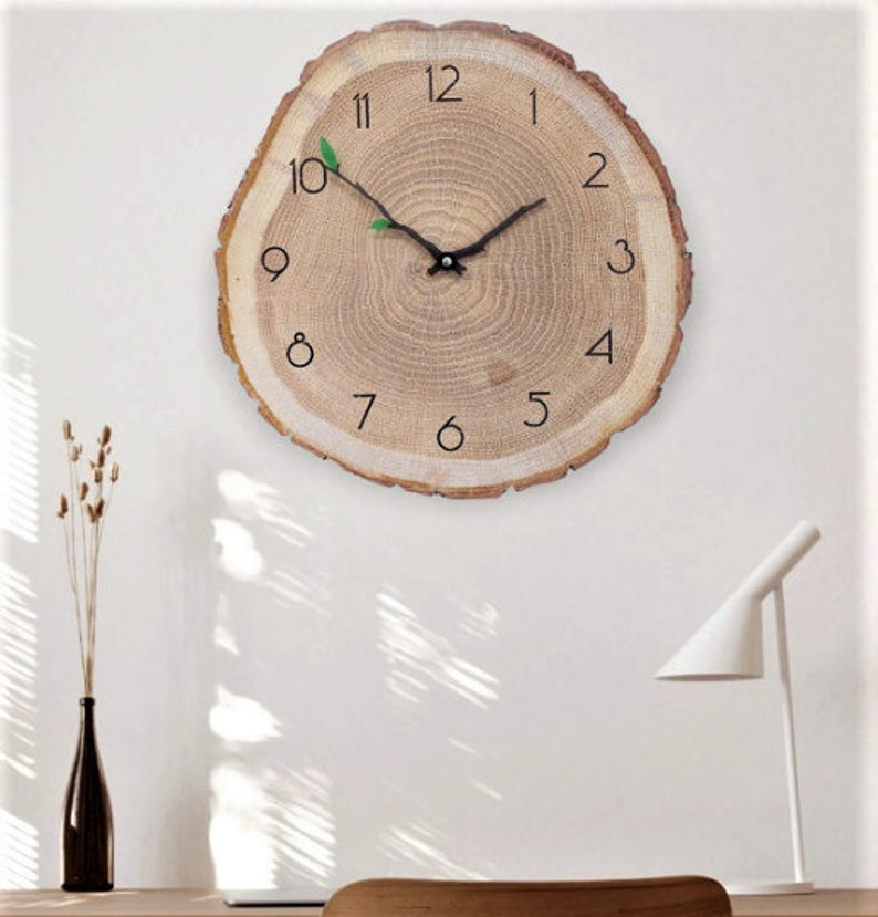 Natural Solid Wood Wall Clock Wood Wall Decor Wooden Wall Etsy