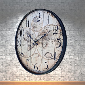 Decoración de pared con mapa del mundo, reloj de pared con temática de mapa del mundo, reloj de pared grande, reloj de pared moderno, reloj de pared único, decoración de pared de metal