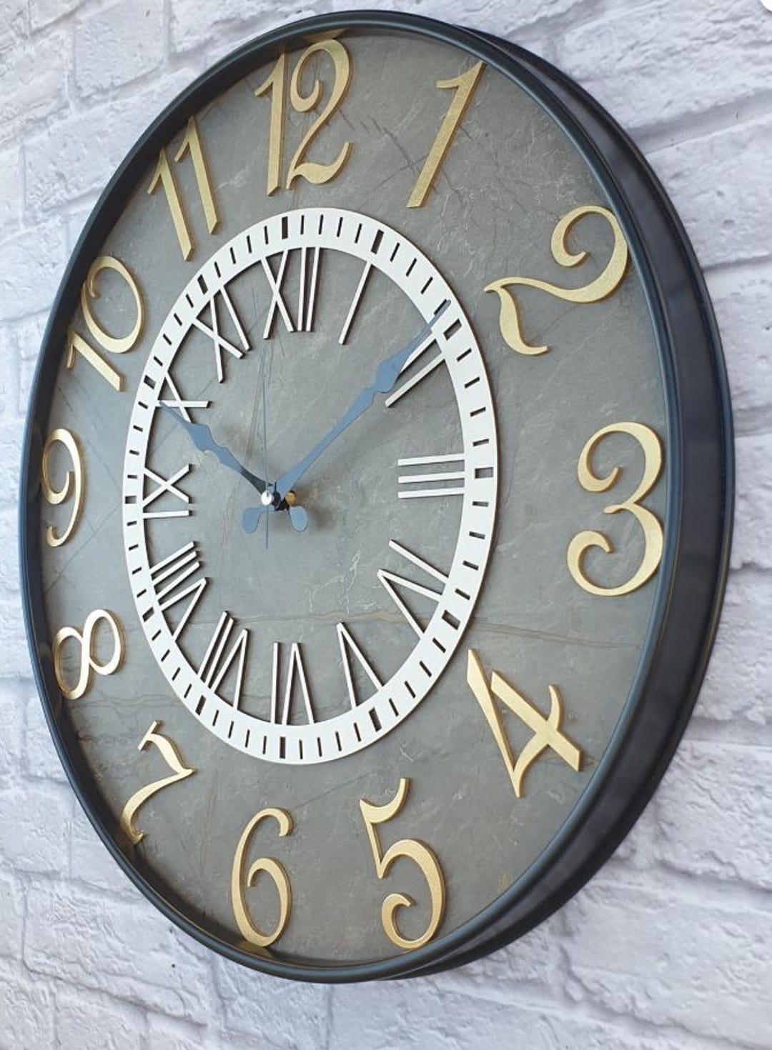 High Quality 20 Inch Marble Pattern Wall Clock, Large Wall Art, Silent ...