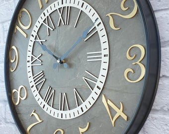 High Quality 20 inch Marble Pattern Wall Clock, Large Wall Art, Silent Non-Ticking, Marble Themed Kitchen Decor, Unique Housewarming Gift