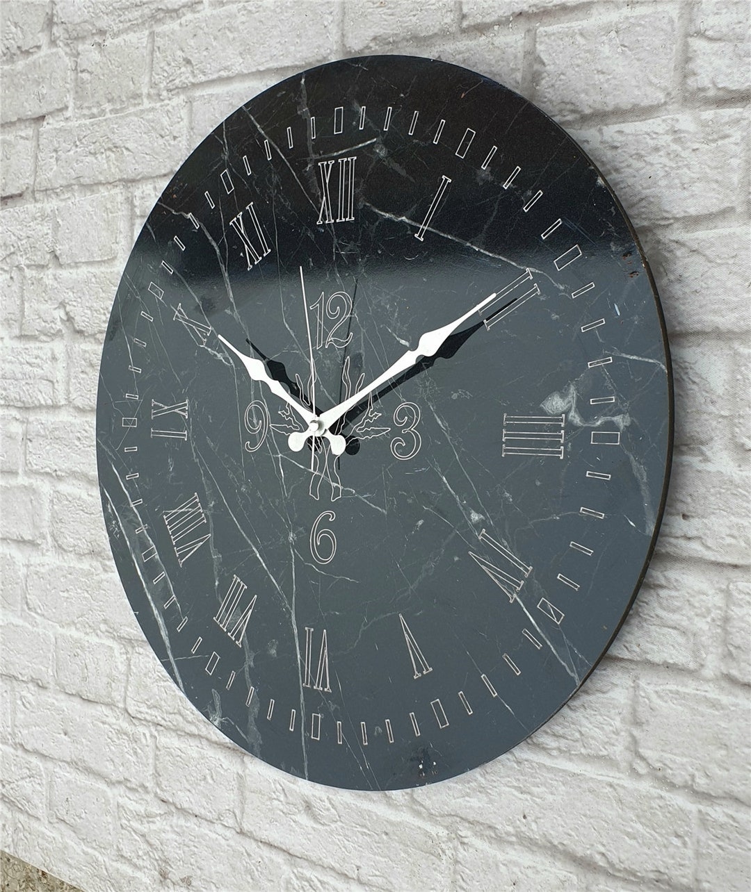 Marble Pattern Large Wall Clock, Black Marble Pattern Wall Clock 50 Cm ...