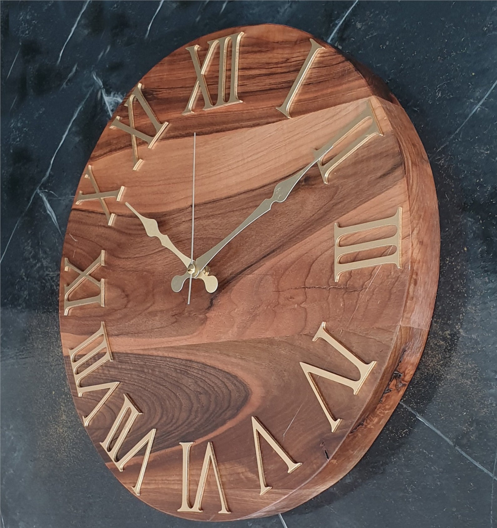 Natural Solid Walnut Wood Wall Clock, Wall Decor, Wooden Retro Clock
