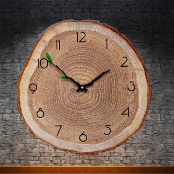 Horloge murale en bois massif naturel, décoration murale en bois, horloge murale en bois, horloge en bois. Fabriqué en panneau de fibres de bois de densité moyenne (MDF)