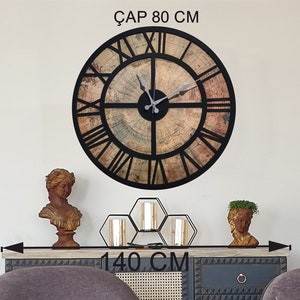 Reloj de pared con temática de mapa del mundo, material de calidad y mecanismo silencioso, decoración de pared con mapa del mundo, reloj de pared grande de 32 '' (80 cm) de diámetro.