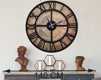 World Map Themed Wall Clock, Quality Material and Silent Mechanizm, World Map Wall Decor, Large Wall Clock 32 '' (80 cm) Diameter.