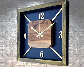 Natural Wood Square Wall Clock. Wall Decor, Wall Art, Wall Clock. Kitchen Clock, Living Room Clock. Farmhouse Wall Decor, (30x30 cm)