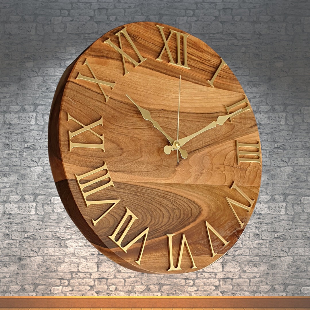 Natural Solid Walnut Wood Wall Clock, Wall Decor, Wooden Retro Clock