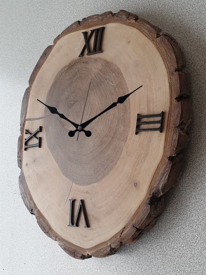 Rustic Wood Wall Clock – Natural Tree Slice Clock, Handmade Wooden Wall ...