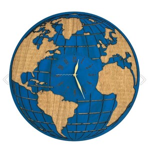 The Earth decoratieve wandklok 50 cm, the Earth houten wanddecoratie