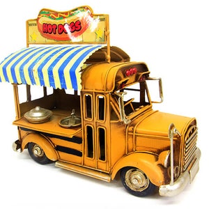The school bus is a sandwich car model. School Bus, Gifts for Him, A nice gift for American School bus and hot dog lovers