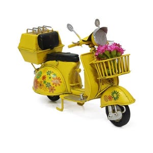 Decorative Metal Scooter with Basket, Vespa Miniature, Italian Bike Model