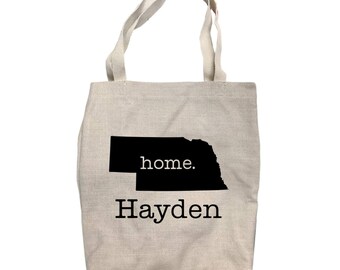 Canvas Tote Bag Tote Bag Custom Tote Bag Personalized Nebraska Home State Tote Bag Personalized Bag Shopping Bag 14 x 15 14
