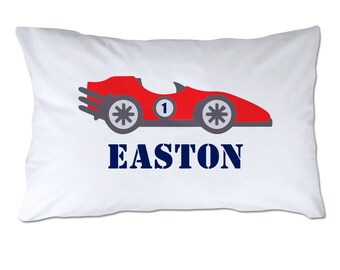 Personalized Toddler Size Race Car Pillowcase with Pillow Included - Personalized Pillow - Toddler Pillowcase - 14x18" - Travel Pillow