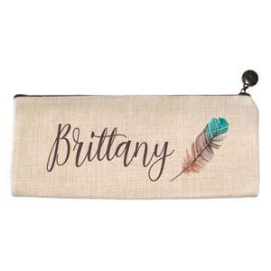 Personalized Pencil Bag - Watercolor Feather - Light Beige -  9.5&quot; X 4&quot; - Pencil Pouch - Pencil Case - Pencil Bag - Pen Case - Zipped Case