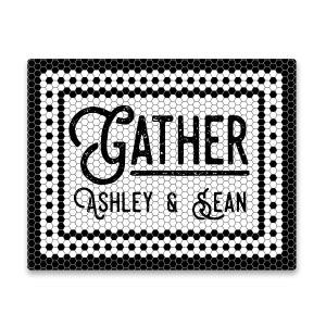 Personalized Gather Black and White Mosaic Tile Look Wall Art - 11 X 14 Aluminum Panel
