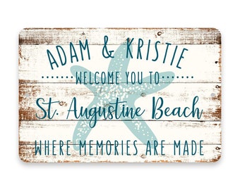 Pattern Pop Personalized Welcome to St. Augustine Beach Where Memories are Made Sign - 8 X 12 Metal Sign with Wood Look - Custom Sign