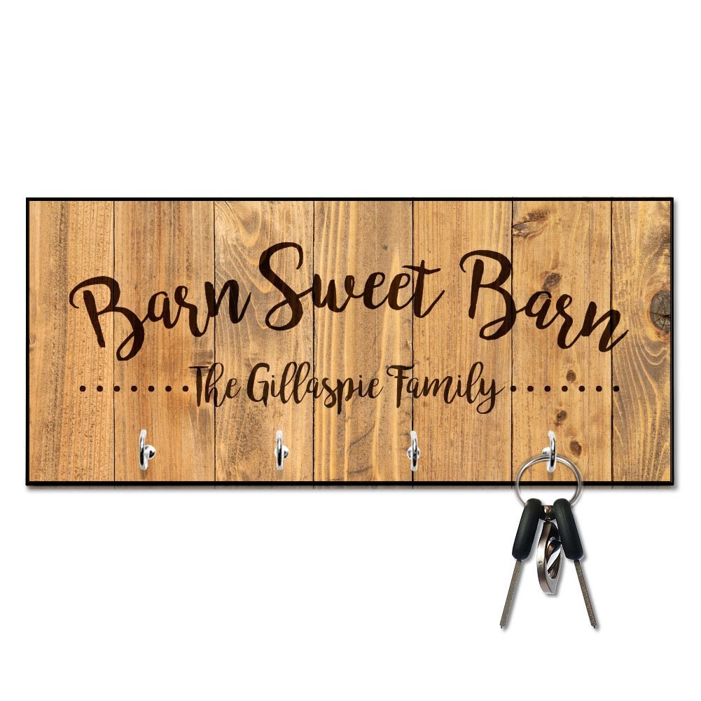 Personalized Rustic Wood Look Plank Barn Sweet Barn Key Hanger - Wall ...