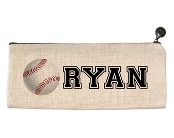 Personalized Baseball Pencil Bag - Light Beige -  9.5" X 4" - Pencil pouch - Pencil case - Pencil bag - Pen case - Zipped canvas case