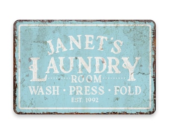 Personalized Vintage Distressed Look Mint Laundry Wash Press Fold Metal Room Sign - Rustic sign - Welcome sign - Custom door signs