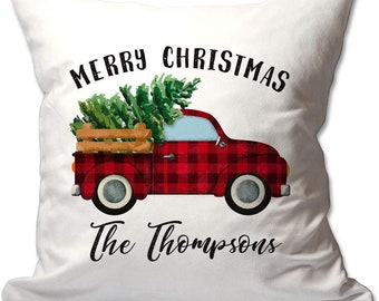 Personalized Family Christmas Tree in Truck 17 X 17 Throw Pillow Cover - NO Insert - Cover Only - Decorative Throw Pillow