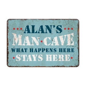 Personalized Vintage Distressed Look Man Cave What Happens Here Stays Here Metal Room Sign - Rustic sign - Welcome sign - Custom door signs