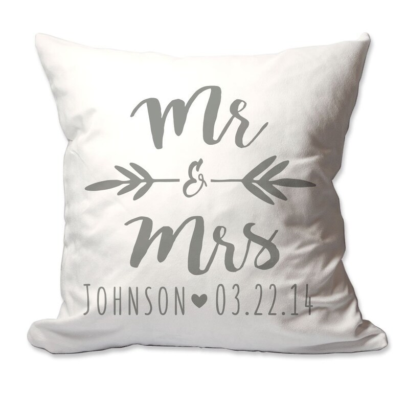 Personalized Brush Script Mr. & Mrs. Throw Pillow - 17 X 17 - Cover ...