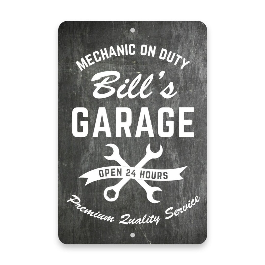 Personalized Chalkboard Look Mechanic on Duty Garage Metal Room Sign ...