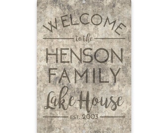 Personalized Concrete Grunge Family Lake House Metal Room Sign - Aluminum Sign - Customized sign - Name sign - Personalized gift