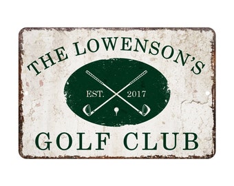 Personalized Vintage Distressed Look Golf Club Metal Room Sign - Rustic sign - Welcome sign - Custom door signs - Metal wall art