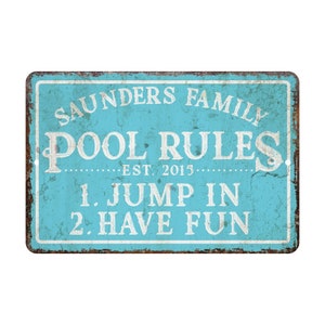 Personalized Vintage Distressed Look Pool Rules Metal Room Sign - Rustic sign - Welcome sign - Custom door signs - Metal wall art