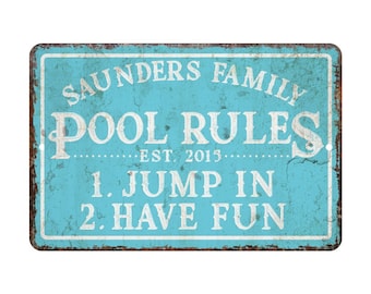 Personalized Vintage Distressed Look Pool Rules Metal Room Sign - Rustic sign - Welcome sign - Custom door signs - Metal wall art