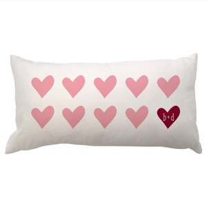 Pattern Pop - Personalized Valentines Day Lumbar Pillow - Cute Home Decor - 11 x 22 Inches - Pink and Red Heart Grid Design