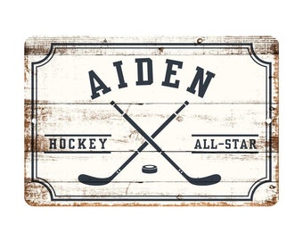 Personalized Hockey All Star Metal Wall Decor - Aluminum All Star Hockey Sign with Hockey Sticks - Metal wall art - Custom door signs