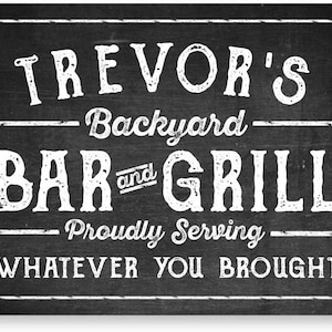 Personalized Chalkboard Look Bar & Grill Metal Sign 8 X 12 - Welcome Sign - Aluminum Sign - Custom Sign - Metal Wall Art