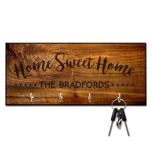 Personalized Rich Wood Look Home Sweet Home Key Hanger - Wall mount key holder - Personalized Key holder - Key holder wall