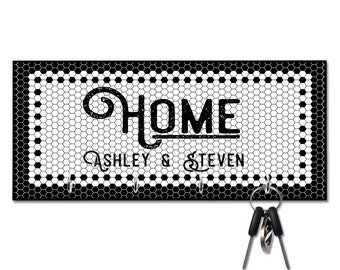 Personallized Black and White Tile Look - Home - Key Hanger - Wall mount key holder - Personalized Key holder - Key holder