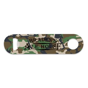 Personalized Woodland Camo Ale House Bottle Opener - Stainless Steel Metal Bar Style Bottle Opener -Beer Opener - Bottle Opener -Custom Gift