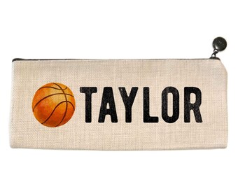 Personalized Pencil Bag - Basketball - Light Beige -  9.5" X 4" - Pencil Pouch - Pencil Case - Pencil Bag - Pen Case - Zipped Canvas Case