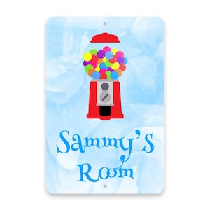Personalized Gumball Machine Metal Room Sign - Blue Metal Room Sign - Aluminum Sign - Customized sign - Name sign - Personalized gift