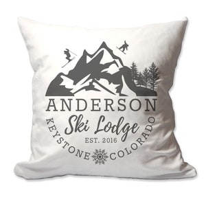 Personalized Ski Lodge Throw Pillow - 17 x 17 - Cover Only OR Cover with Insert - Decorative throw pillow - Soft polyester