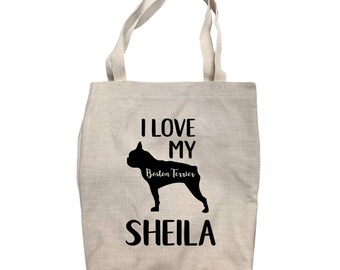 Personalized I Love My Boston Terrier Tote Bag - Custom Tote Bag - Tote Bag - Personalized Bag - Canvas Tote Bag - Travel Bag - 14 x 15 1/4"