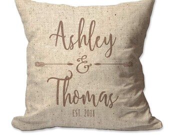Personalized Couples Names with Arrows Textured Linen Throw Pillow - 17 x 17 - Cover Only OR Cover with Insert - Decorative throw pillow