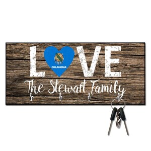 Personalized Love Oklahoma State Flag Key Hanger - Wall mount key holder - Personalized Key holder - Key holder wall - Key hook for wall