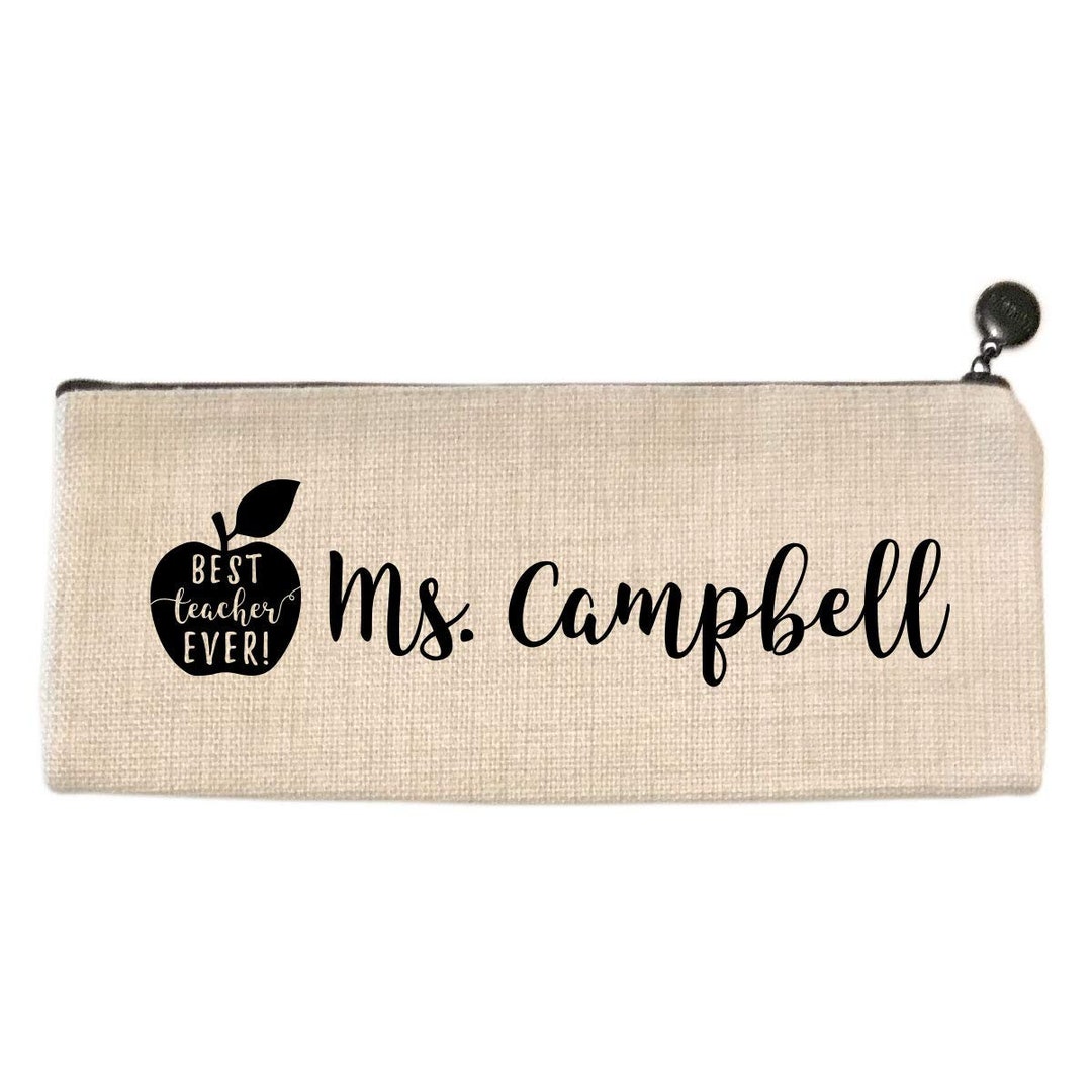 Personalized Pencil Bag - Best Teacher Ever - Light Beige - 9.5" X 4 ...