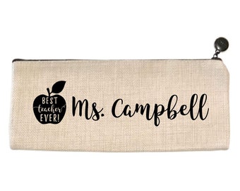 Personalized Pencil Bag - Best Teacher Ever - Light Beige -  9.5" X 4" - Pencil Pouch - Pencil Case - Pencil Bag - Pen Case - Zipped Case