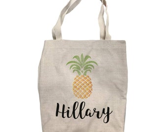 Personalized Pineapple Tote Bag with Name - Custom Tote Bag - Tote Bag - Personalized Bag - Canvas Tote Bag - Shopping Bag - 14 x 15 1/4"