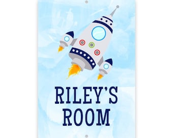 Personalized Rocket Ship Metal Room Sign - Blue Metal Room Sign - Aluminum Sign - Customized sign - Name sign - Personalized gift