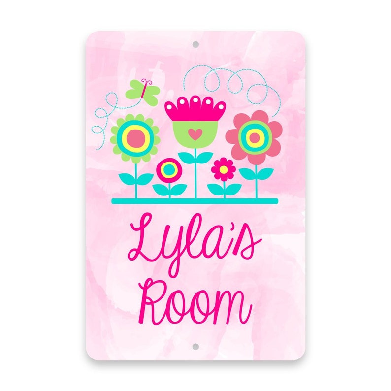 Personalized Pink Flowers Metal Room Sign - Metal Sign - Aluminum Sign ...